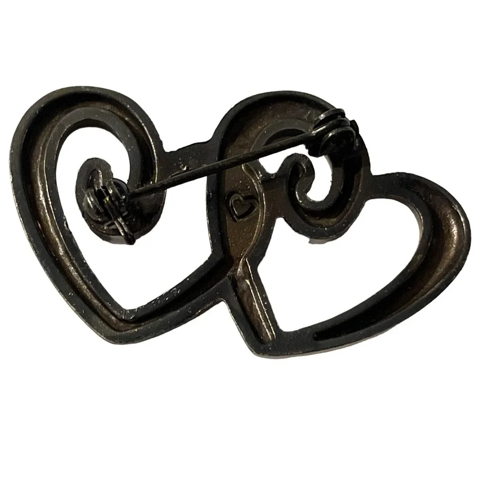 Open Double‎ Heart Intertwined Brooch Pin Silver Tone Metal Love Gift Vintage